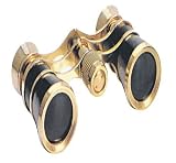 Sai Super Quality 3x25 Theater Binoculars Gold With Black Trim - Necklace Chain, Case And Cleaning Cloth Included - For Sports, Concerts, Surveillance, Travel Etc.