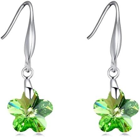 Crystal Flower Earrings Swarovski Element Silver Hook Tone Peridot