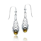 Bling Jewelry Sterling Silver Celtic Knotwork Genuine Oval Amber Dangle Earrings