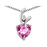 1.95 cttw 925 Sterling Silver 14K White Gold Plated Lab Created Heart Shaped Pink Sapphire Pendant