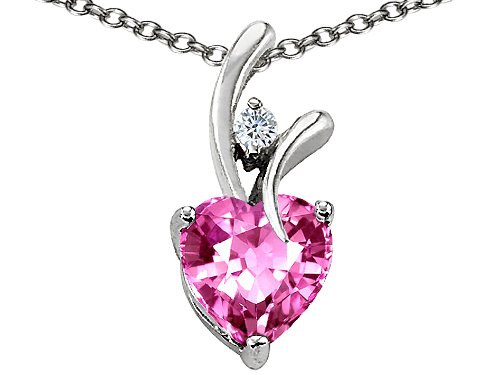 Original Star K(tm) Heart Shaped 8mm Created Pink Sapphire Pendant in .925 Sterling Silver