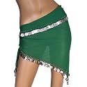 Chiffon Hip Scarf (Green with Silver Coins) - Triangular Shape - Belly Dance Belt