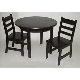 Lipper International Child's Round Table With Shelf And Two Chairs - Espresso by Lipper
