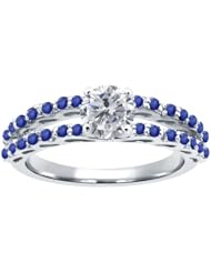 1.32 Ct Round H/I Diamond Blue Sapphire 925 Sterling Silver Ring