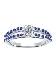 1.32 Ct Round H/I Diamond Blue Sapphire 18K White Gold Ring