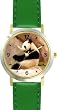 Photo Giant Panda or Panda Bear Animal - WATCHBUDDY&reg; DELUXE TWO-TONE THEME WATCH - Arabic Numbers - Green Leather Strap-Children's Size-Small ( Boy's Size & Girl's Size )