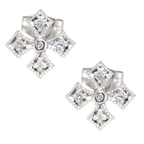 10k White Gold Diamond Cross Earrings (.050 cttw - I-J Color - I1-I2 Clarity)