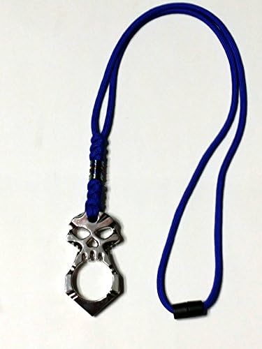 *New Self Defense Knuckle Skull Silver Anodized Titanium Bead on (Blue) Lanyard