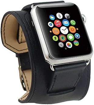 Goodid High Quality Natural Barenia Cuff Band for Apple Watch,Genuine Leather Watch Strap Replacement w/ Metal Clasp for Apple Watch all Models Cuff Design (Black 42MM)