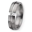 Grooved Brushed and Polished Titanium and 1/6ct. Diamond Ring (6.0 mm) With Wood Box - Sizes 8-12
