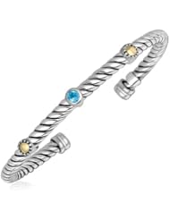 18K Yellow Gold and Sterling Silver Cuff Bangle with Blue Topaz Embellishments