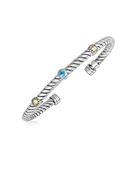 18K Yellow Gold and Sterling Silver Cuff Bangle with Blue Topaz Embellishments