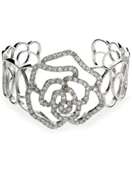 Sterling Silver Cubic Zirconia Rose Cuff Bracelet