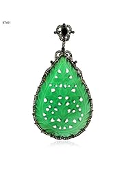 18kt Yellow Gold Diamond Pave Gemstone Pear Shape Carved Pendant Silver Fashion Jewelry