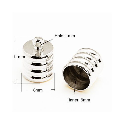 Pack Of 20 x Platinum Plated Brass 8mm Kumihimo Ribbed End Caps - (HA03245) - Charming Beads
