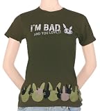 Women's: Happy Bunny - I'm Bad and You Love It! Subject T-Shirt, L - Olive