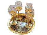 ArtisanStreet's Leopard Print Hand Painted Wine Glasses with Matching Tray. Set of 4 Goblets. Gold Stems with Black & Gold Leopard Design on Base. One of a Kind. Signed by Artisan