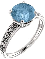 Platinum 8.00mm Round Cut Sky Blue Topaz Ring -- LIFETIME WARRANTY