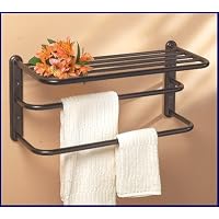 Oil Rubbed Bronze Hotel Towel Shelf or Train Rack with Double Bar