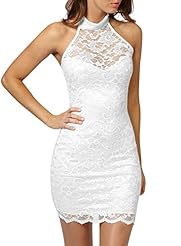 Sexy Floral Print Halter Sleeveless Lace Nylon/Spandex Above the Knee Evening Dress/Bridesmaid Dress/Prom Dress/Party Dress/Wedding Dress/Mini Dress 