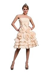 A-line Strapless Taffeta Knee Length Short Natural   Waistline Lace Beaded  Dress