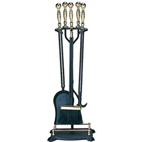 UniFlame 5 Piece Polished Brass Black Fireset W  Double Rods by Uniflame