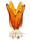 Tulip Flower Blown Heavy Art Glass Amber Vase
