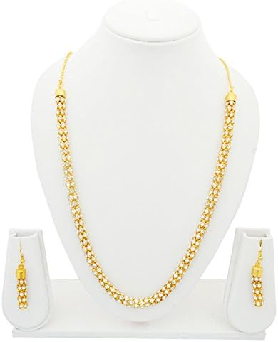 Designer Handcrafted Crystal Diamond Embellished Cylindrical Necklace & Earring Set - Gold Color