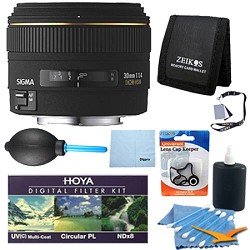 Sigma 30mm f/1.4 EX DC HSM Lens for Nikon Digital SLR Cameras With Cleaning Kit, Flash Bracket, Micro Fiber Cleaning Cloth, Card Wallet, Hoya UV Filter!, Lens Cap Cleaner and more!