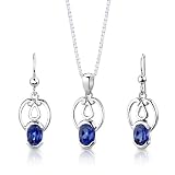 Sterling Silver Oval Shape Sapphire Pendant Earrings and 18 inch Necklace Set