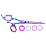Shark Fin Hair Shears Professional Line Titanium Rainbow Left Handed Swivel Shear 5.0 Inches + Bella Via Hair Glitz Shimmering Hair Tinsel the Hottest Trend in Hair Accessories