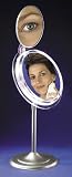 Lighted Adjustable Pedestal Vanity Multi-Mag 5X Mirror w/Attached 7X, Satin Nickel