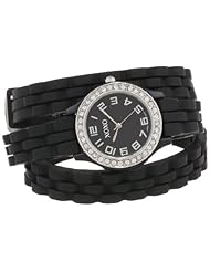 XOXO Womens XO5616  Black Rubber Double Wrap Rhinestones Bezel Watch