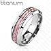TIR-0016 Solid Titanium Pink Carbon Fiber Inlay Band Ring; Comes With Free Gift Box