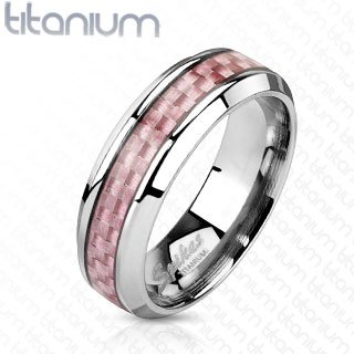 TIR-0016 Solid Titanium Pink Carbon Fiber Inlay Band Ring; Comes With Free Gift Box