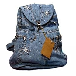 Denim Backpack With Silver Decor Crafted from Vintage Denim