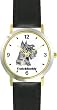 Miniature Schnauzer (SC) Dog - WATCHBUDDY&reg; CLASSIC DELUXE TWO-TONE THEME WATCH - Arabic Numbers-Black Leather Strap-Women's Size-Small