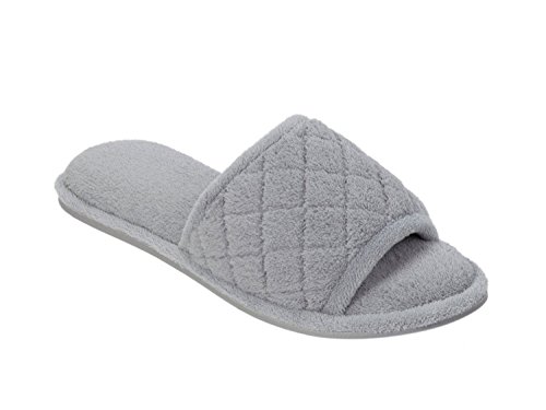 Dearfoams Women's Microfiber Quilted Terry Slippers, Medium Grey, Large
