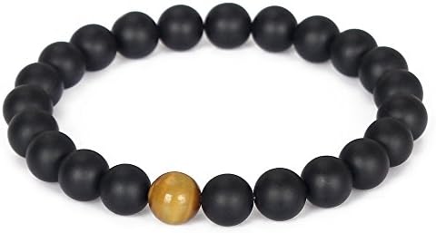 Dilusso Matte Agate Yoga Mala Beads Tigers Eye Beads Elastic Energy Bracelet For Men &amp; Women