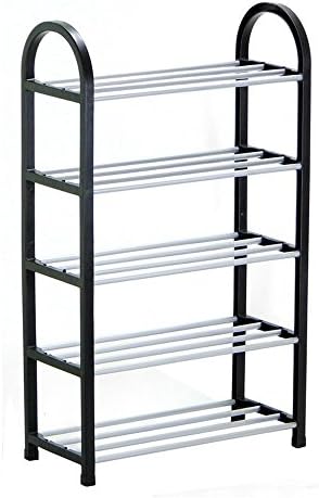 ShellMiMi Stainless Steel High Capacity Black 5 Tier Assembled Organizer Shelf Shoe Rack 207.528 inches