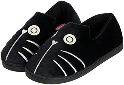 Womens Winter Home Cotton Slippers Cute Cartoon Cat Cotton Mule Slipper (Medium, Black)