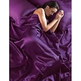4 Pieces Soft Reversible Satin Solid Purple Duvet Cover , Fitted Sheet, and Pillowcase Set for Queen Bed
