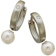 Platinum White Cultured Pearl and Diamond Hoop Earrings