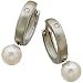 6.50 mm White Cultured Pearl with Sparkling Round Cut Diamonds in Platinum Earrings
