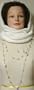 Knitted Natural Chenille Neck Scarf Tube Balaclava Offered with Very Long Seventy Inches Shown As Two Strand Simulated Ivory Pearl and Other Beads Necklace Earrings