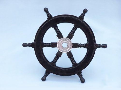 Deluxe Class Black and Chrome Ship Steering Wheel 12" - Wooden Shipwheel