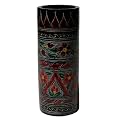 Handmade Lacquered Floral Wood Vase - Black