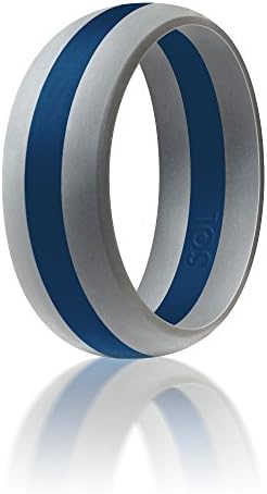 Silicone Wedding Ring By SOL (Action Pro Series), Safe and Sturdy Silicone Rubber Wedding Band Designed for Fitness, Kettlebell and Exercise Bands Workout - Light Grey with Blue, size 13