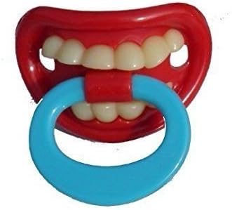 BABY DUMMY SOOTHER PACIFIER FUNNY TEETH NOVELTY WITH BLUE HANDLE by DUMMY SOOTHER PACIFIER