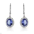 Earrings With 4.10ctw Precious Stones - Genuine Diamonds and Tanzanites Crafted in 14K White Gold Length 29mm